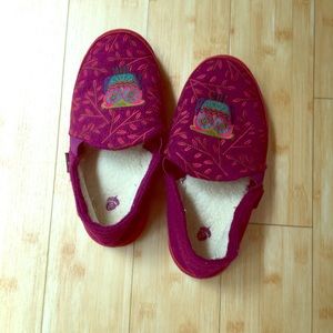 Purple Embroidered Owl Slippers